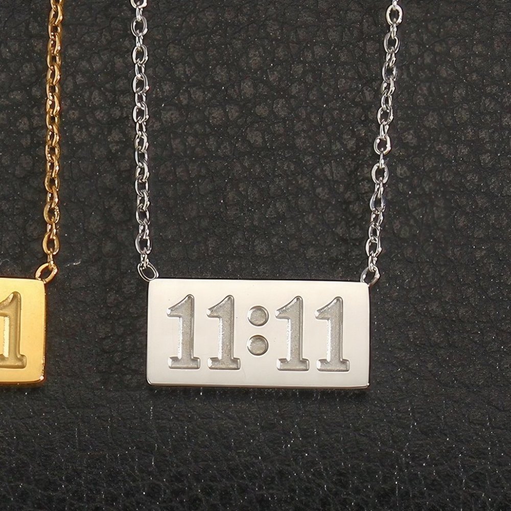 Silver 1111 Angel Number Pendant Necklace Stainless Steel - Picture 11 of 12